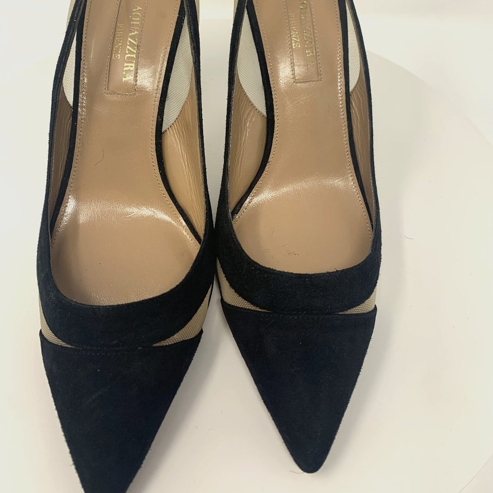 Aquazzura Savoy Cutout Mesh & Suede Pumps